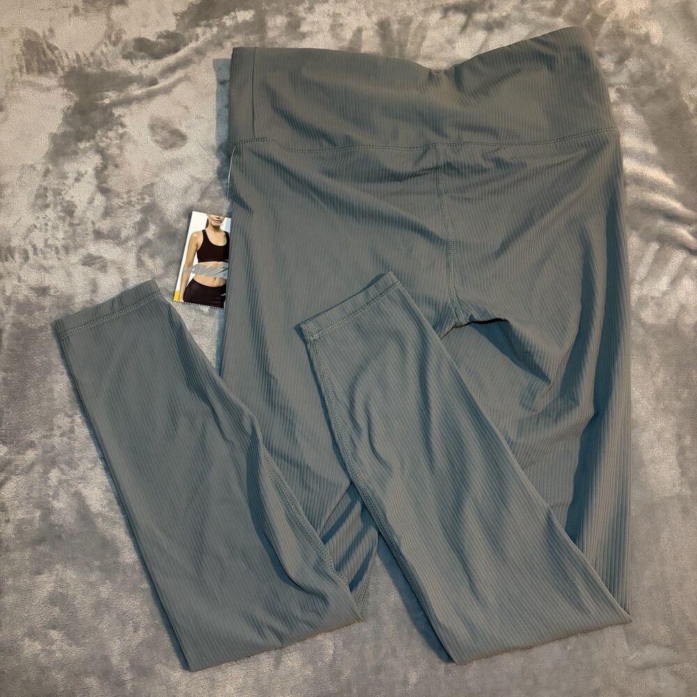 AVIA S 4-6 Women Green Gray Black Lapis Crossover Waist Ribbed Leggings